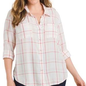 Sanctuary Neutral Spring Plaid The Boyfriend Button Down Shirt 1X
